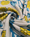 Printed Falling Raw Silk - Ivory Blue Yellow