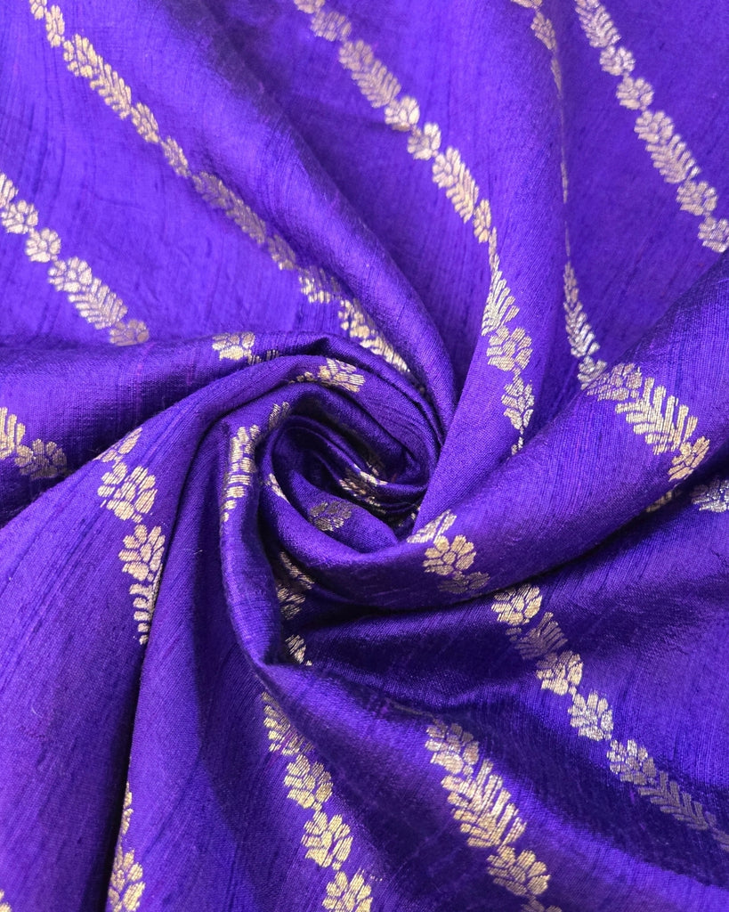 Raw Silk Zari Lines - Deep Blue