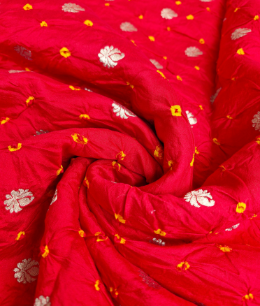 Chenia Bandhani Silk - Bright red