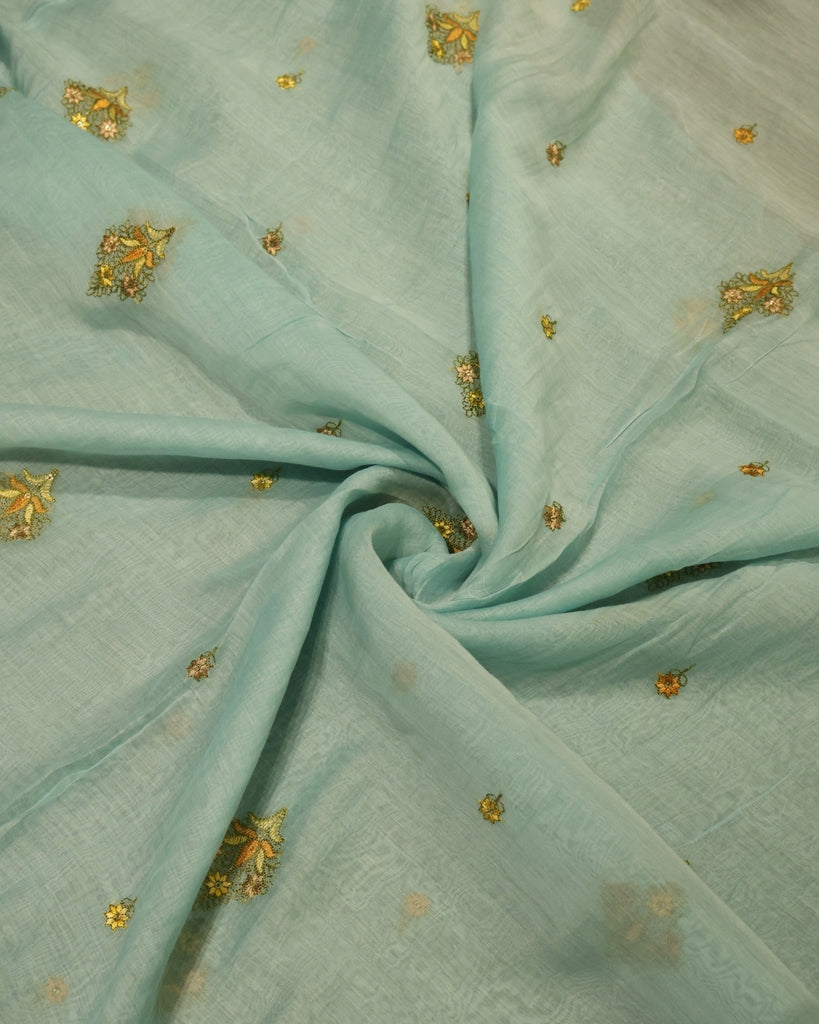 Mul Chanderi Embroidery - Pale Turquoise