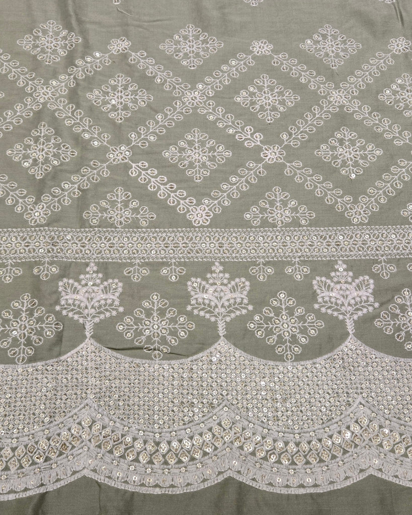 Musleen Embroidery - Muted Olive Grey