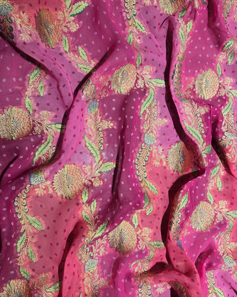 Georgette Bandhani Banarasi - Fuchsia Pink