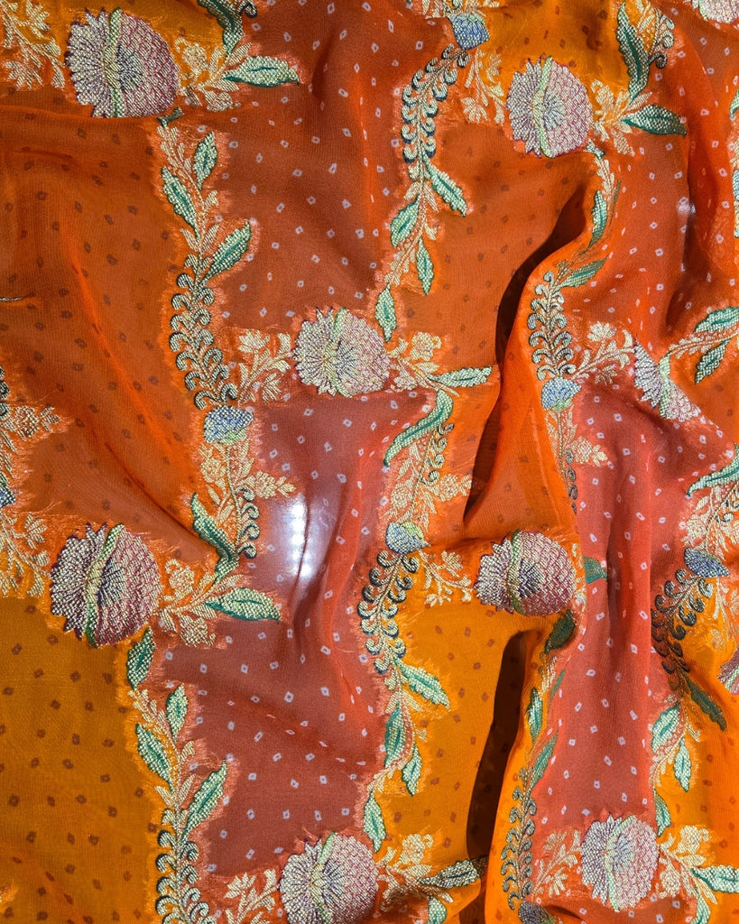 Georgette Bandhani Banarasi - Burnt Orange