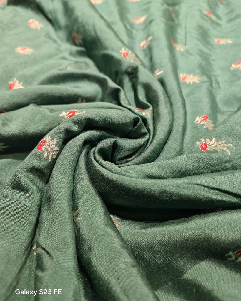 Spun silk meenakari Banaras - Deep bottle-green