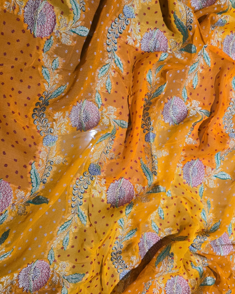 Georgette Bandhani Banarasi - Golden Mustard