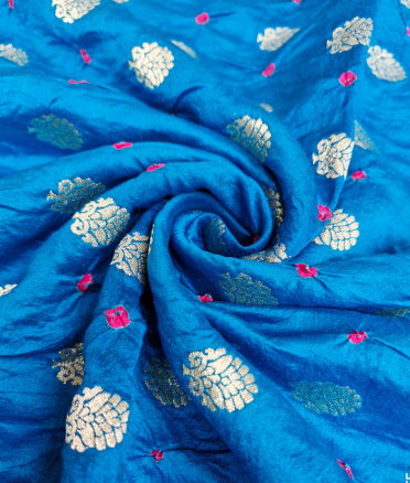 Chenia Bandhani Silk - Peacock blue
