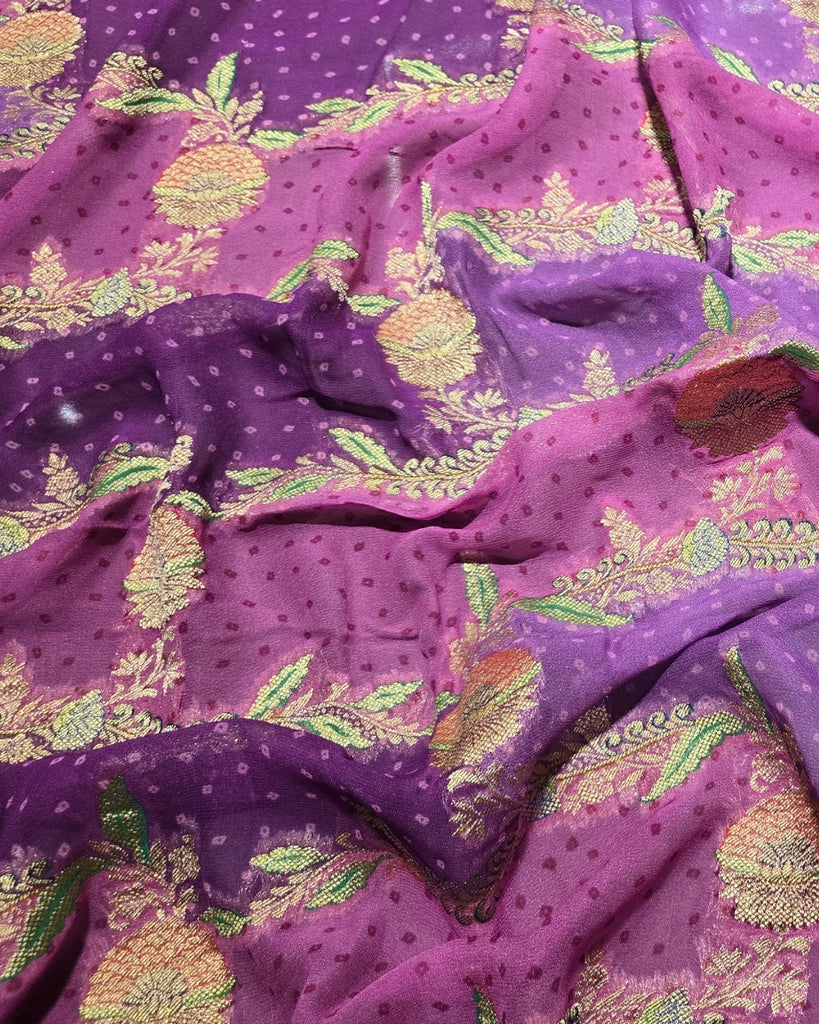 Georgette Bandhani Banarasi - Violet Purple