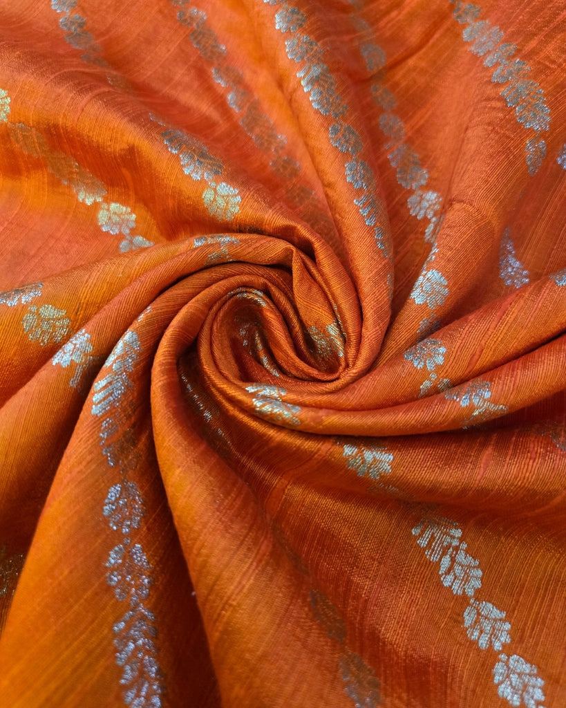 Raw Silk Zari Lines - Orange