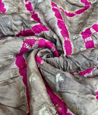 Lehariya shibori with silk base - Charcoal brown