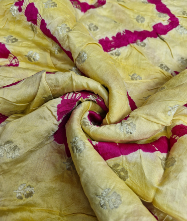 Lehariya shibori with silk base - Light yellow