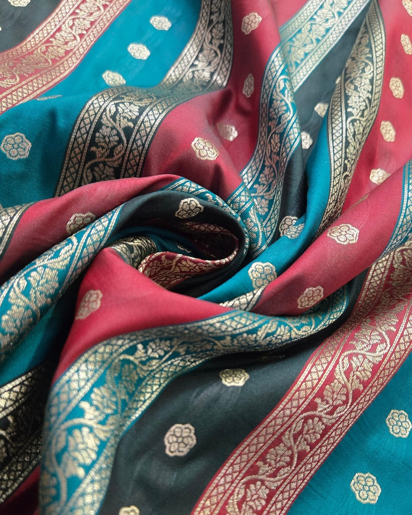 Multi-Colour Banarasi - Teal Blue, Black & Red