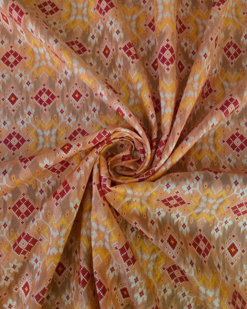 Silk Cotton Ikkat - Peach Beige