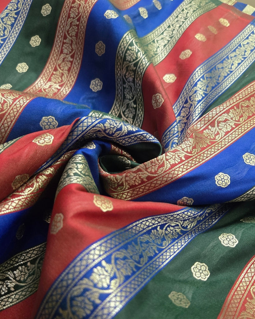 Multi-Colour Banarasi - Royal Blue, Red & Bottle Green