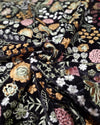 Velvet with Thread Embroidery - Jet Black Multi-Floral