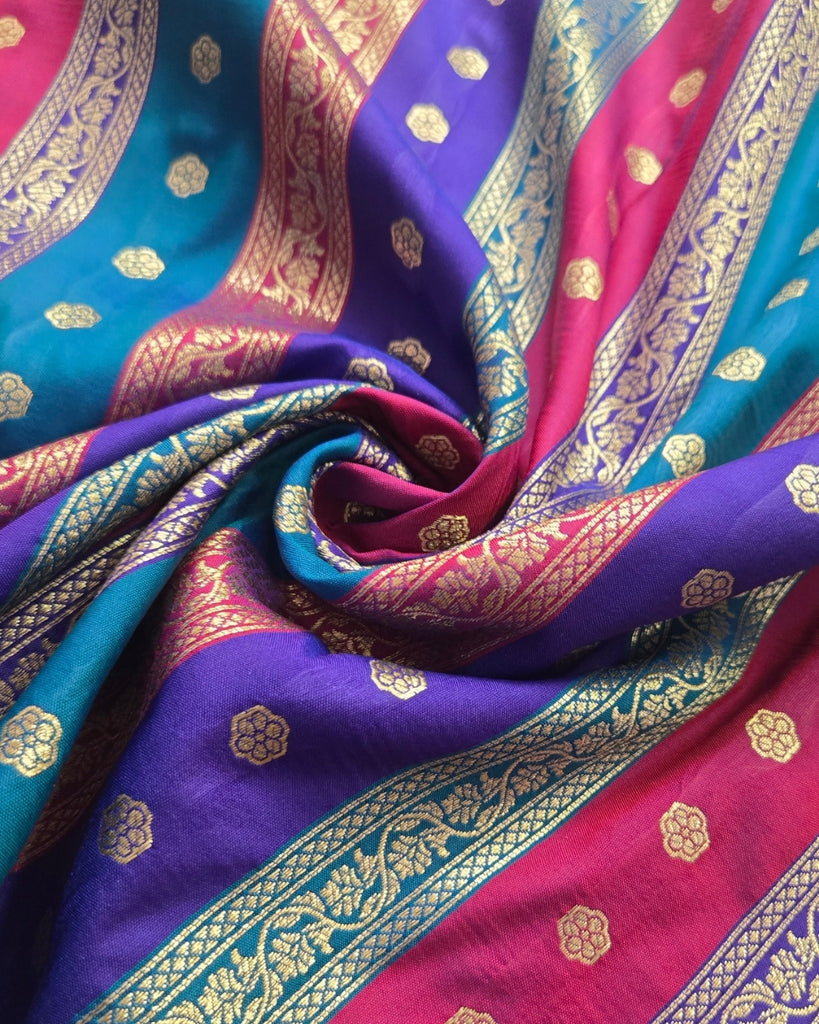 Multi-Colour Banarasi - Teal Blue, Purple & Rani Pink