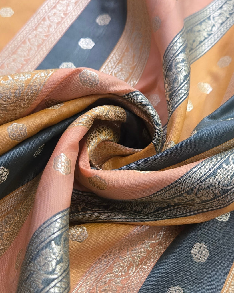 Multi-Colour Banarasi - Peach, Mustard & Charcoal