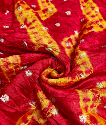 Organza with lehariya Butti bandini - Red