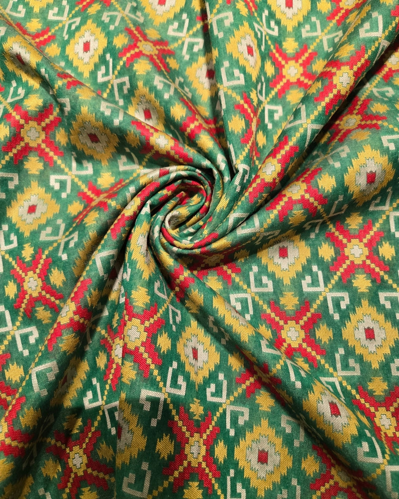 Silk Cotton Ikkat - Teal Green