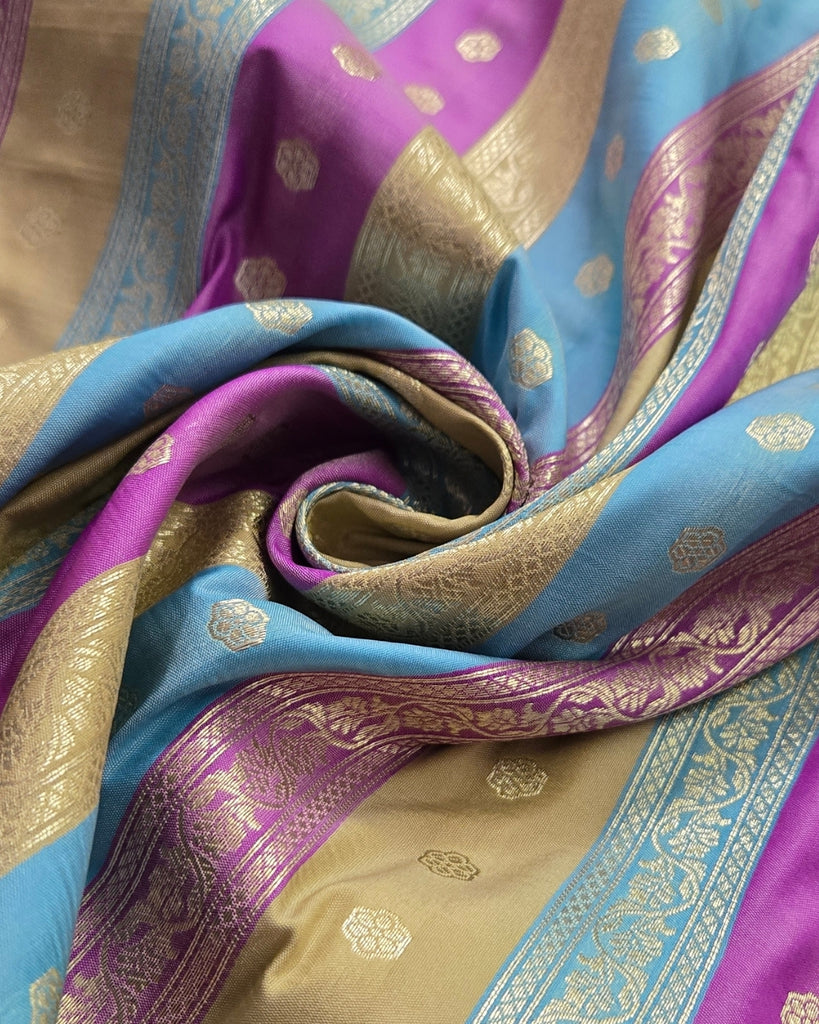 Multi-Colour Banarasi - Sky Blue, Purple & Champagne Gold