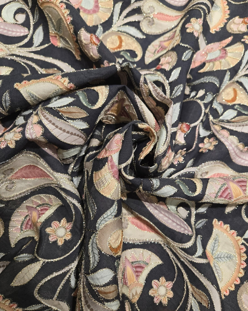 Falling silk zari work - Deep Charcoal