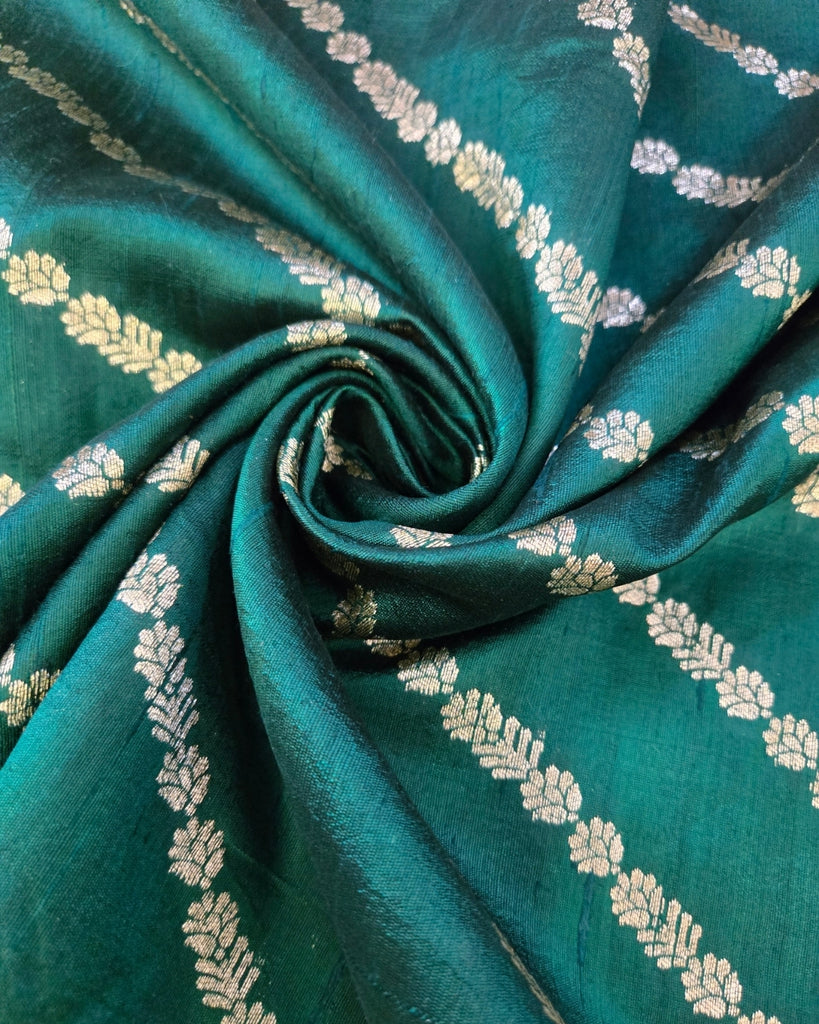 Raw Silk Zari Lines - Green