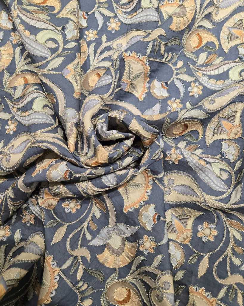 Falling silk zari work - Slate Blue