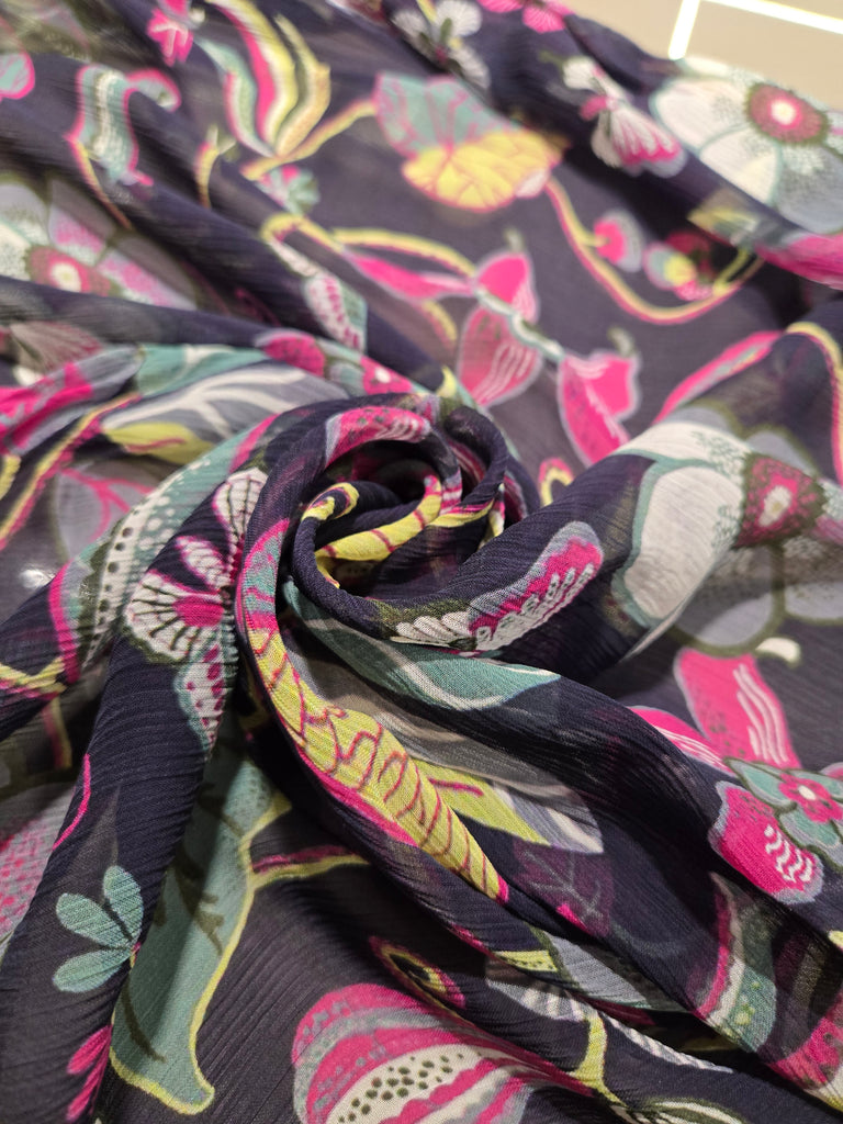 Printed Chiffon - Midnight Navy