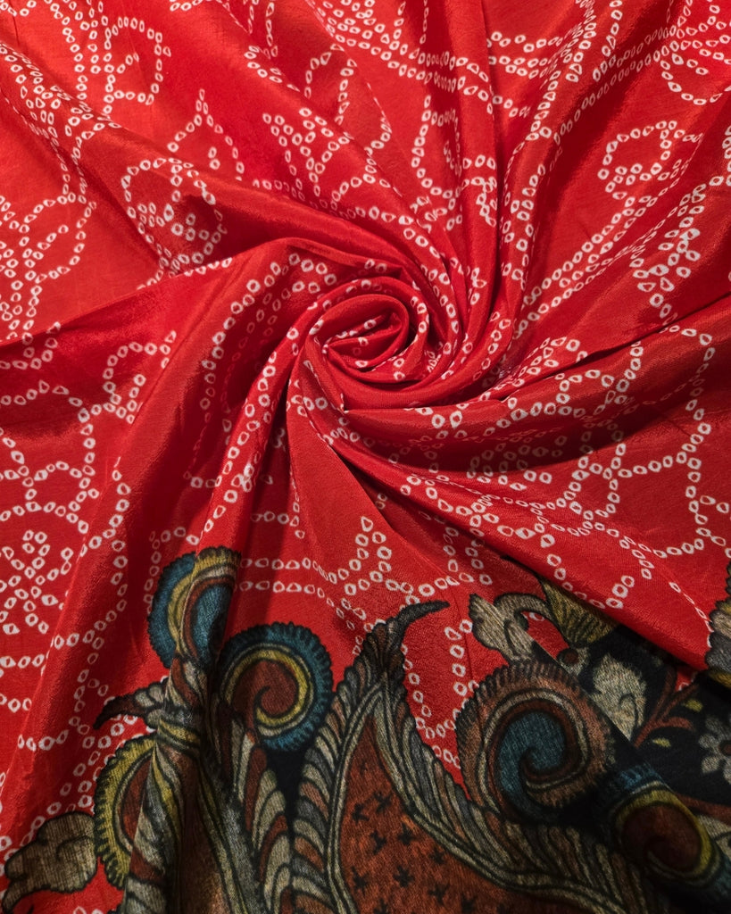 Pure Printed Silk (Bandini & Kalamkari) - Coral Red