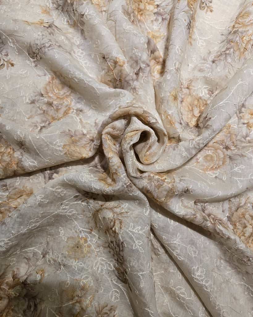 Silk Cotton Printed Embroidery - Soft Ivory