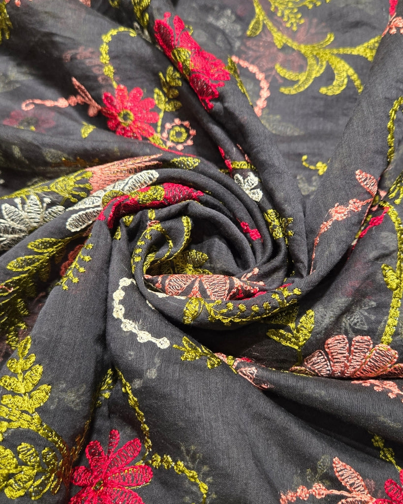 Mul Chanderi - Creeper Charcoal Black