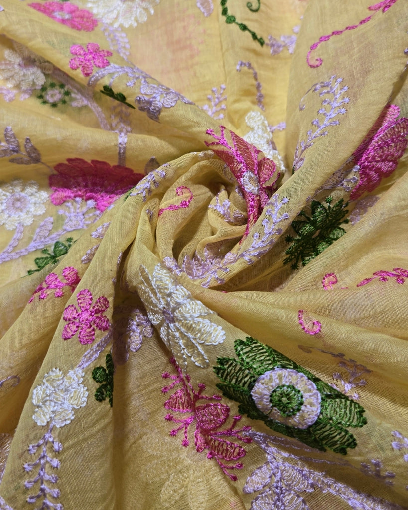 Mul Chanderi - Creeper Light Yellow