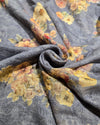 Silk Cotton Printed Embroidery - Dusty Blue-Grey