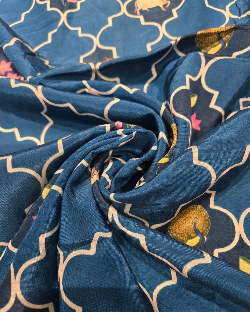 Printed Silk - Peacock Blue