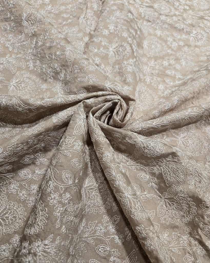 Thread Work Chanderi - Light Mocha Beige