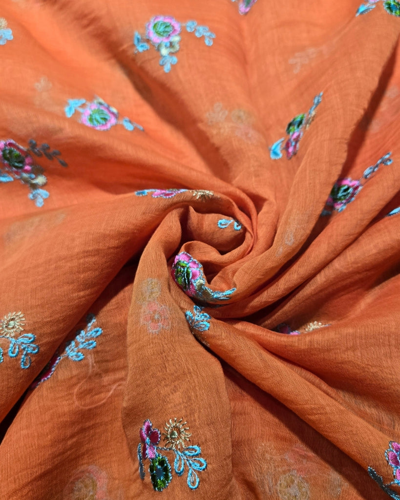 Mul Chanderi Butis - Rust Orange.