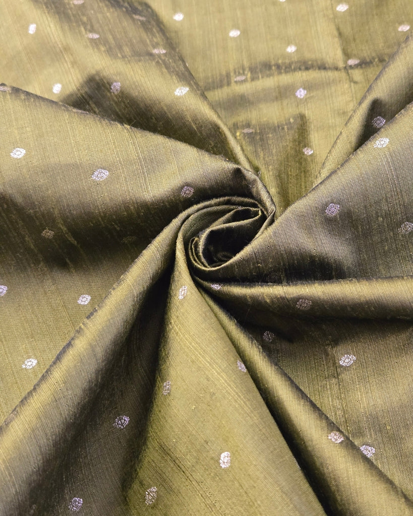 Raw silk with small buttas - Olive Green