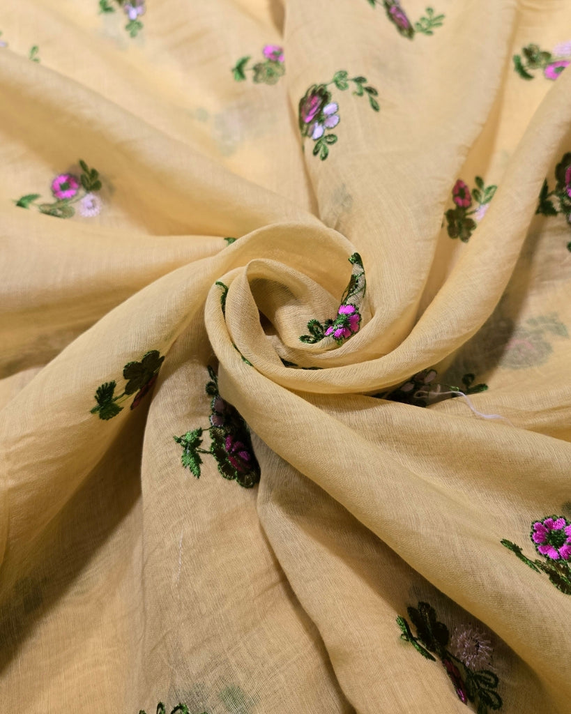 Mul Chanderi Butis - Cream Yellow