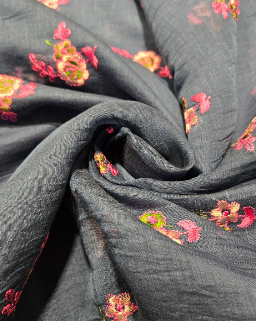 Mul Chanderi Butis - Steel Grey
