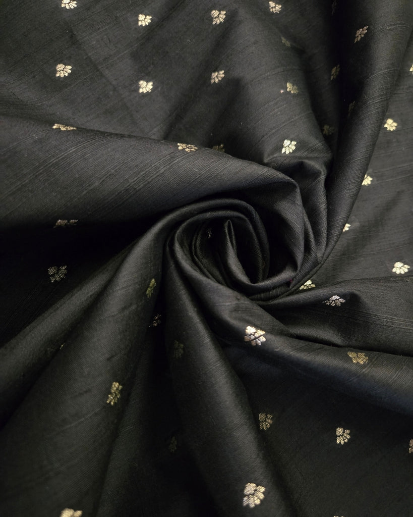 Raw silk with small buttas - Black