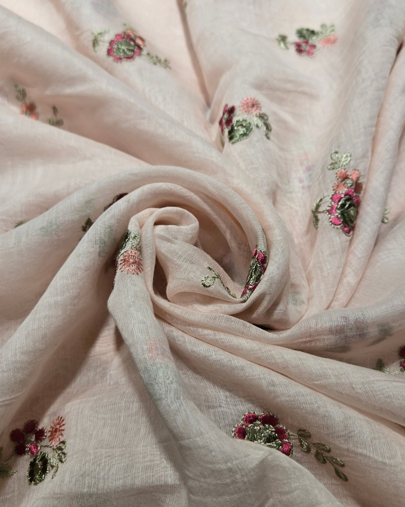 Mul Chanderi Butis - Soft Peach Tinted White