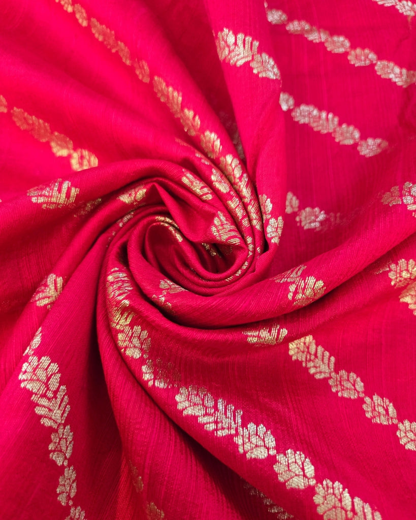 Raw Silk Zari Lines - Red