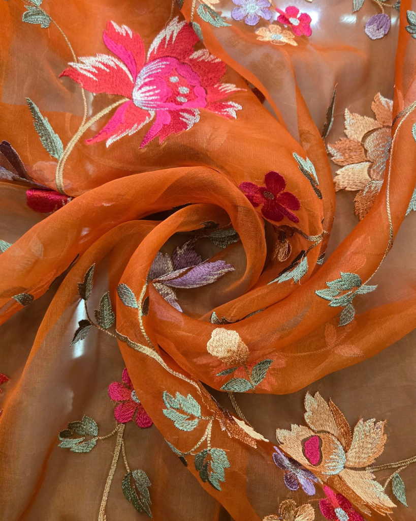 Organza with applique work - Orange