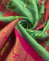 Silk kadiyal tissue with embroidery - Parrot Green
