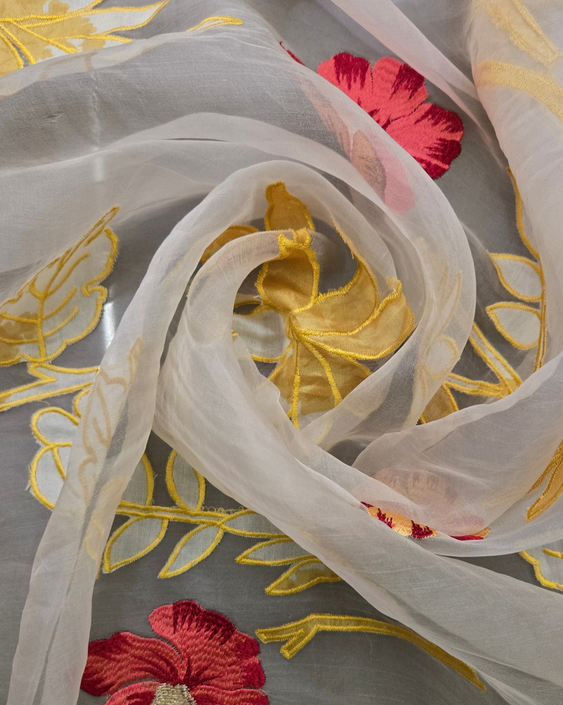 Organza with applique work - Light Ivory