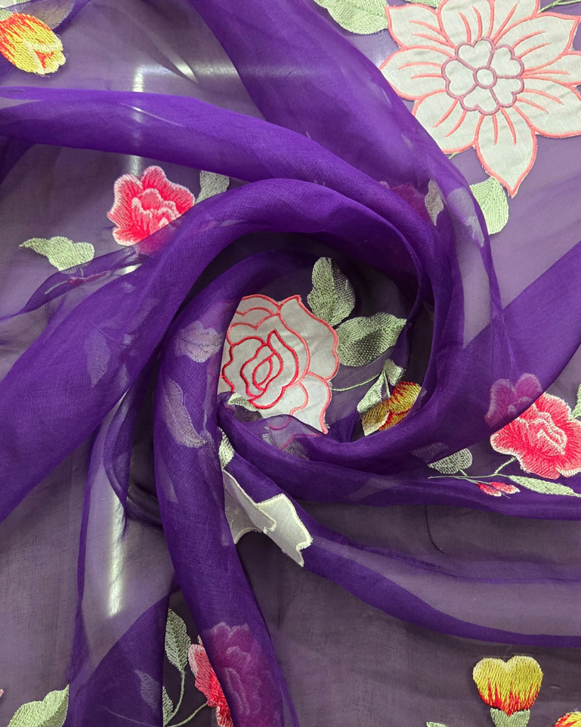 Organza with applique work - Royal Purple