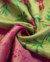 Silk kadiyal tissue with embroidery - Lime Green