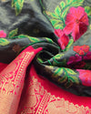 Silk kadiyal tissue with embroidery - Charcoal Grey