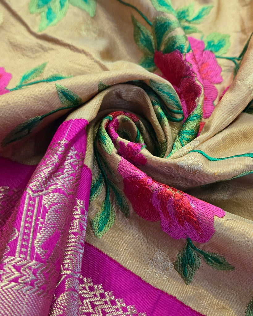 Silk kadiyal tissue with embroidery - Mustard Gold