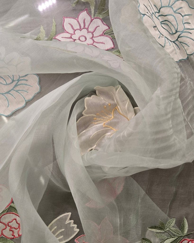 Organza with applique work - Light Sage