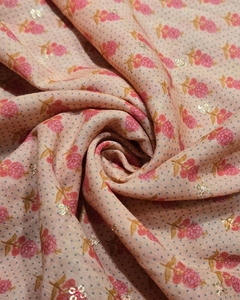 Printed Mul Cotton - Peach Beige